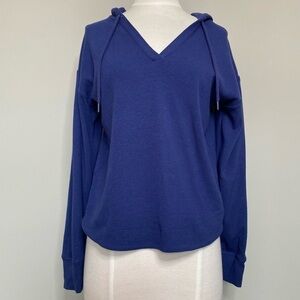Boden Ellen Blue Soft Jersey Ribbed Hoodie with V-neck, size US 4